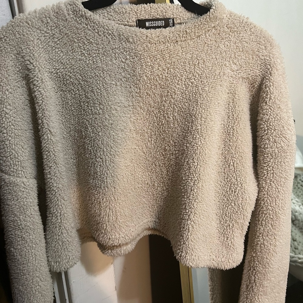 cropped sherpa crewneck